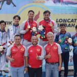 SUKSES : Tim Loncat Indah Kabupaten Bekasi sukses meraih dua medali pada Pekan Olahraga Provinsi Jawa Barat XIV 2022.